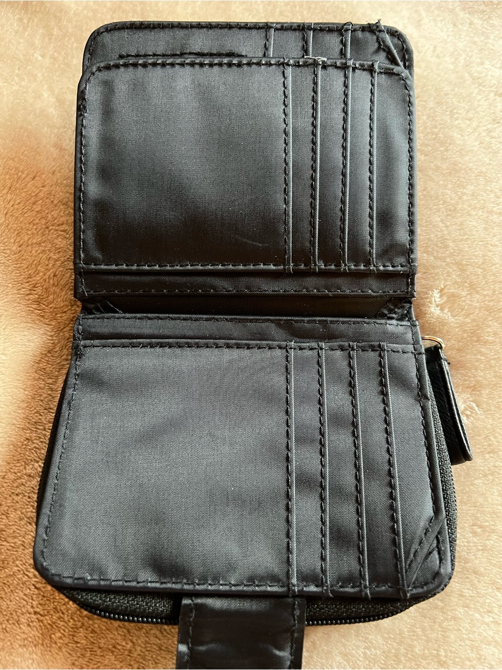 Black Zip Around Wallet Card Holder Organizer Faux Leather Compact Wallet - Picture 4 of 6